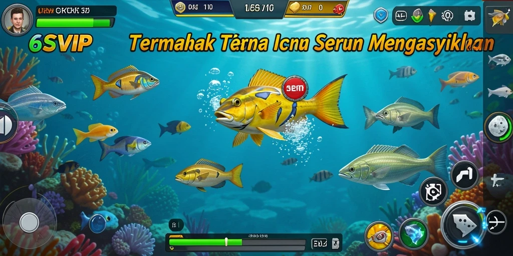 Screenshot gameplay 6SVIP yang menunjukkan aksi menembak ikan.