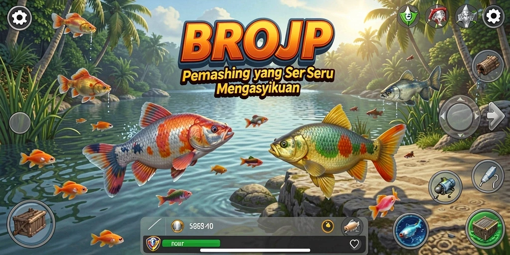 Tampilan gameplay menarik dari BROJP dengan aksi memancing seru.