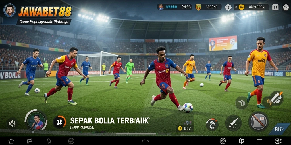 Tampilan gameplay seru di JAWABET88 dengan aksi sepak bola yang menegangkan.