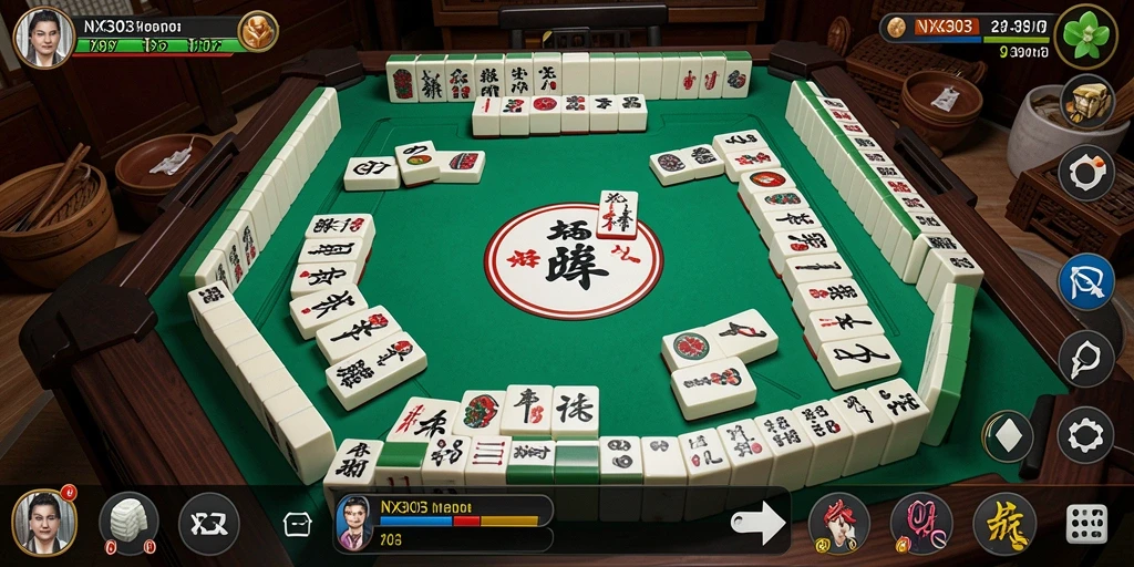 Tampilan gameplay menawan dari NX303 dengan elemen Mahjong yang klasik.