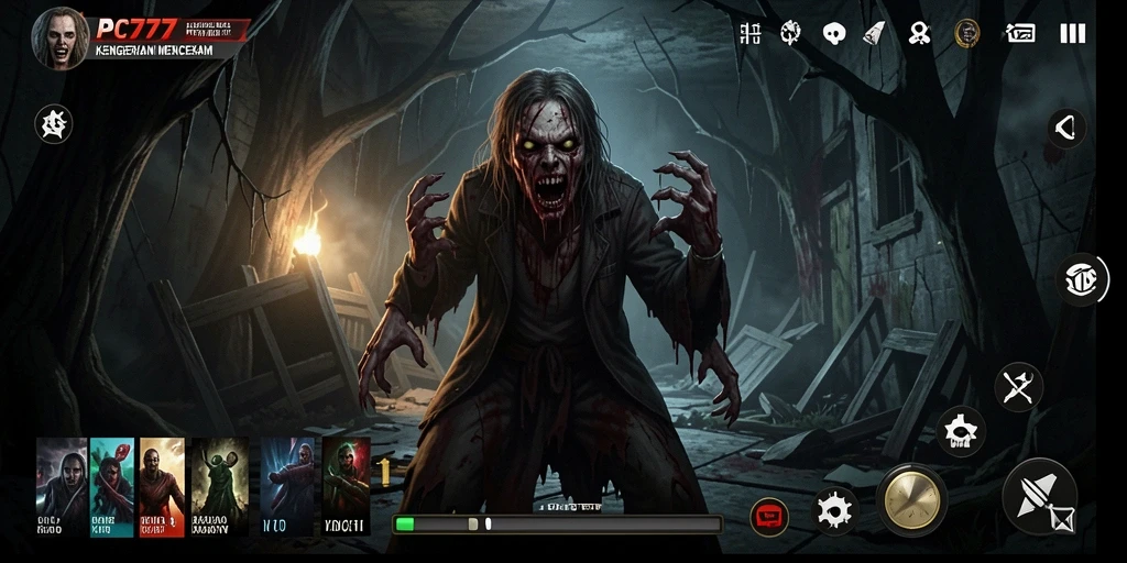 Tangkapan layar gameplay PC777 menampilkan suasana mencekam yang penuh misteri.