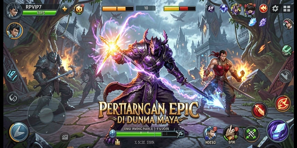 Tampilan pertarungan seru dalam RPVIP7 dengan berbagai karakter.