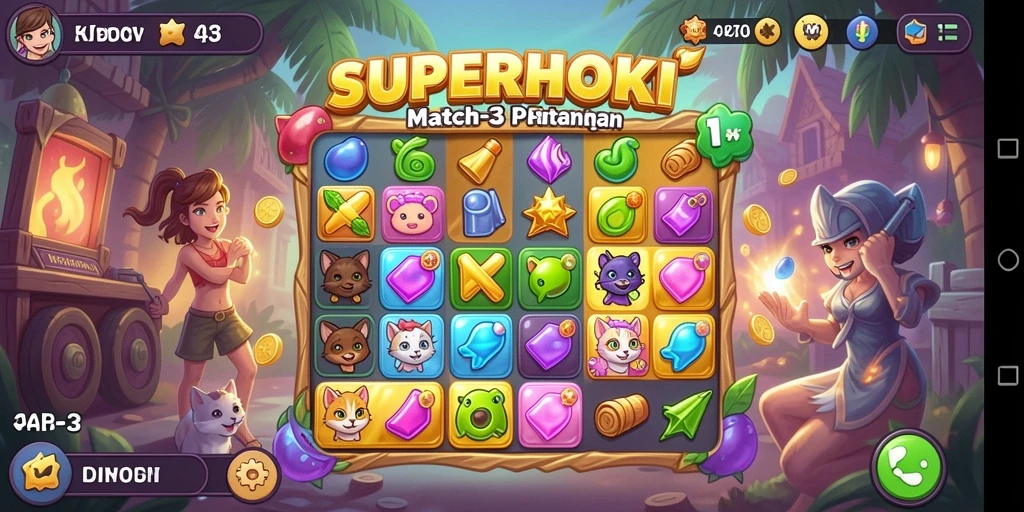 Tampilan gameplay SUPERHOKI yang seru dengan berbagai warna dan tantangan.